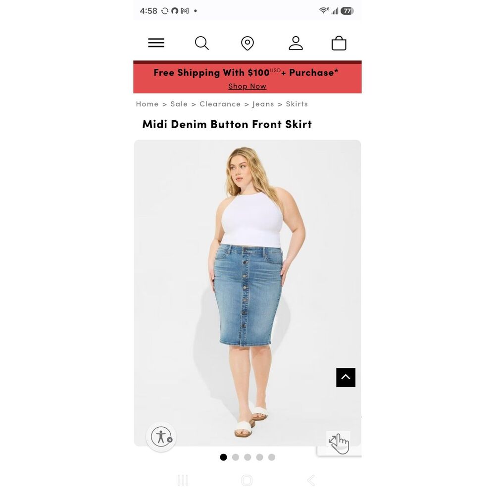 Torrid Size 26 Midi Denim Button Front Skirt Blue Stretch Plus Size NWT